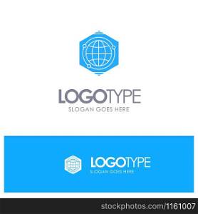 Globe, Polygon, Space, Idea Blue Solid Logo with place for tagline