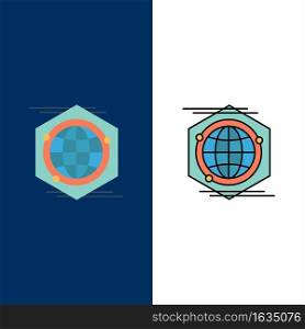 Globe, Polygon, Space, Idea  Icons. Flat and Line Filled Icon Set Vector Blue Background