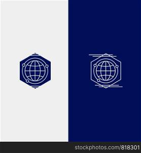 Globe, Polygon, Space, Idea Line and Glyph Solid icon Blue banner Line and Glyph Solid icon Blue banner