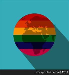 Globe Rainbow flat icon with shadow on the background. Globe Rainbow flat icon