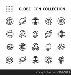 Globe related outline vector linear icons set. Premium pack. Globe icon collection. Line vector icons for website design and development, app development, mobile concept and web apps.. Globe related outline vector linear icons.Globe icon collection. Globe symbol vector icon set.