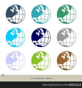 Globe Set Color Vector Logo Template Illustration Design. Vector EPS 10.