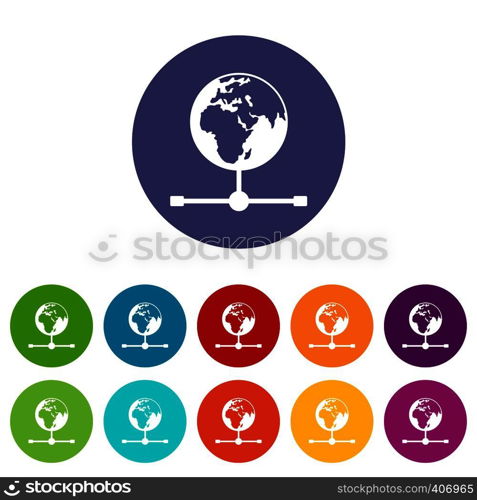 Globe set icons in different colors isolated on white background. Globe set icons