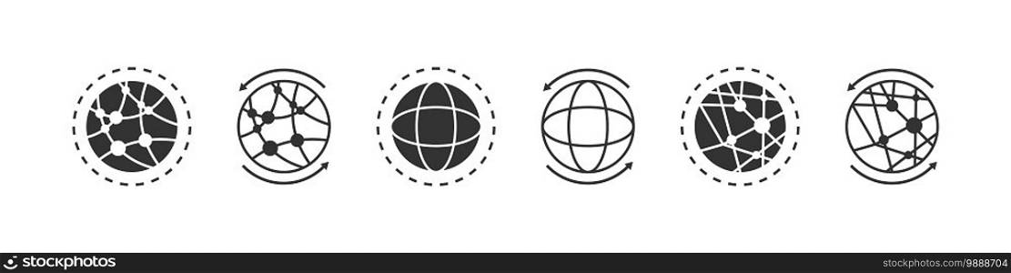 Globe sign concept. Earth icons. World international earth globe icon set. Linear style. Vector illustration