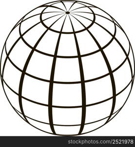 Globe technical, contours earth, imaginary lines grid Meridian parallel longitude