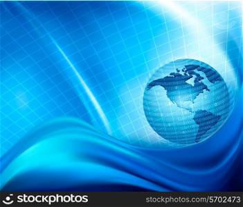 Globe trapped in a sphere made of binary code. Concept of global programming. Vector background