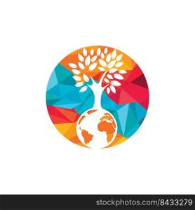 Globe tree vector logo design template. Planet and eco symbol or icon. 