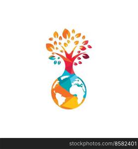 Globe tree vector logo design template. Planet and eco symbol or icon. 