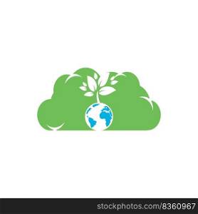 Globe tree with cloud vector logo design template. Planet and eco symbol or icon. 