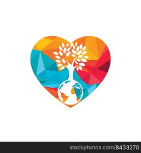 Globe tree with heart vector logo design template. Planet and eco symbol or icon. 