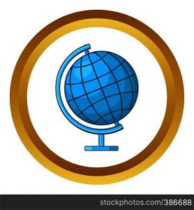 Globe vector icon in golden circle, cartoon style isolated on white background. Globe vector icon