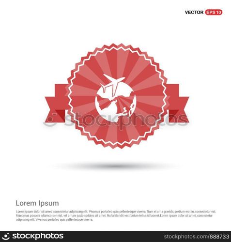 Globe vector icon with plane - Red Ribbon banner