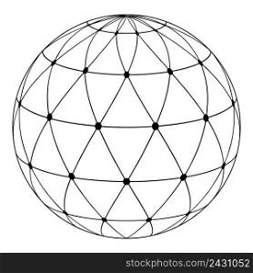 globe with a radial pattern of triangles and dots at the intersection of lines, vector concept of communications traffic. The symbol of a uniform coverage of the planet earth information sources.