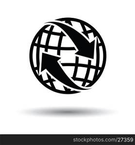 Globe with arrows icon. White background with shadow design. Vector illustration.