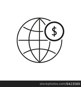 Globe with coin. Internet commerce iconI. Invest money at foreign bank. Vector illustration. EPS 10. stock image.. Globe with coin. Internet commerce iconI. Invest money at foreign bank. Vector illustration. EPS 10.