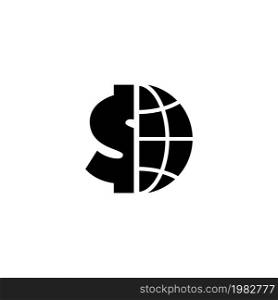 Globe with Dollar. Flat Vector Icon. Simple black symbol on white background. Globe with Dollar Flat Vector Icon