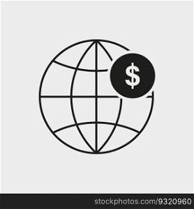 Globe with dollar icon in a flat design in black color. Vector illustration. Stock image. EPS 10.. Globe with dollar icon in a flat design in black color. Vector illustration. Stock image.