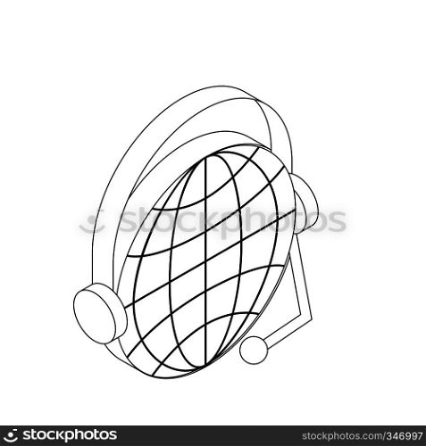 Globe with headset icon in isometric 3d style on a white background. Globe with headset icon, isometric 3d style