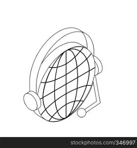Globe with headset icon in isometric 3d style on a white background. Globe with headset icon, isometric 3d style
