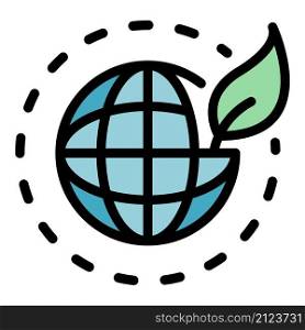 Globe with leaf icon. Outline globe with leaf vector icon color flat isolated. Globe with leaf icon color outline vector