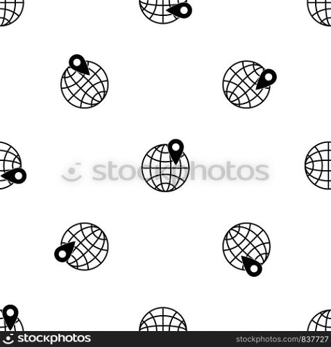 Globe with pin pattern repeat seamless in black color for any design. Vector geometric illustration. Globe with pin pattern seamless black