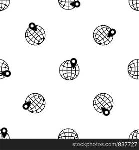 Globe with pin pattern repeat seamless in black color for any design. Vector geometric illustration. Globe with pin pattern seamless black