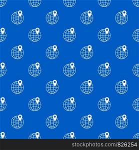 Globe with pin pattern repeat seamless in blue color for any design. Vector geometric illustration. Globe with pin pattern seamless blue