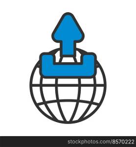 Globe With Upload Symbol Icon. Editable Bold Outline With Color Fill Design. Vector Illustration.
