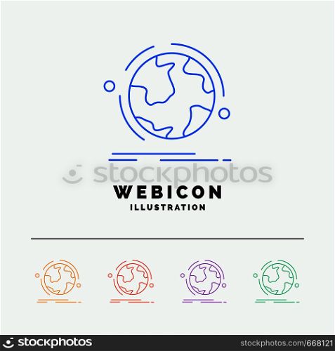 globe, world, discover, connection, network 5 Color Line Web Icon Template isolated on white. Vector illustration. Vector EPS10 Abstract Template background