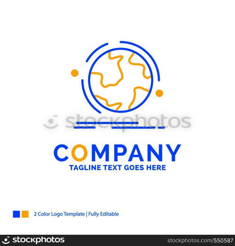 globe, world, discover, connection, network Blue Yellow Business Logo template. Creative Design Template Place for Tagline.