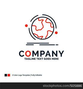 globe, world, discover, connection, network Logo Design. Blue and Orange Brand Name Design. Place for Tagline. Business Logo template.