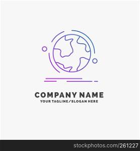 globe, world, discover, connection, network Purple Business Logo Template. Place for Tagline