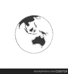 Globes of Earth. Globes hand drawn icon. Australia sketch with texture. Vector illustration