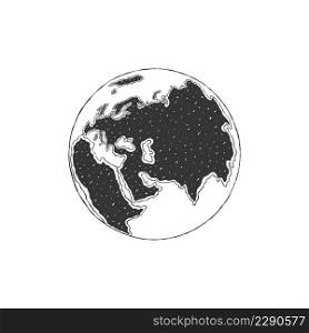 Globes of Earth. Globes hand drawn icon. Europe and Asia sketch with texture. Vector illustration