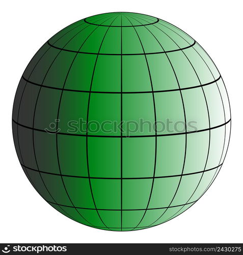 Globus 3D earth grid, the effect of illumination by the sun, vector green planet, model of the earth, the Meridian and parallel