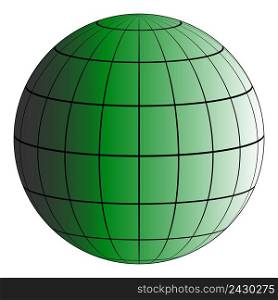 Globus 3D earth grid, the effect of illumination by the sun, vector green planet, model of the earth, the Meridian and parallel
