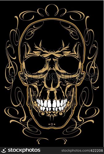 Gloden skull with calligraphic design elements