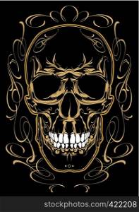 Gloden skull with calligraphic design elements