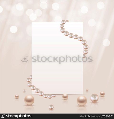 Glossy abstract background with realistic pearls and white paper template. Vector Illustration. EPS10. Glossy abstract background with realistic pearls and white paper template. Vector Illustration