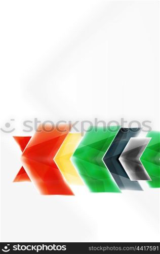 Glossy arrow wallpaper. Color geometric shapes - glass realistic style. Vector web brochure, internet flyer with copyspace