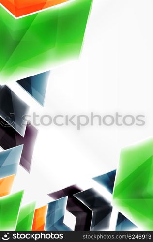 Glossy arrow wallpaper. Color geometric shapes - glass realistic style. Vector web brochure, internet flyer with copyspace