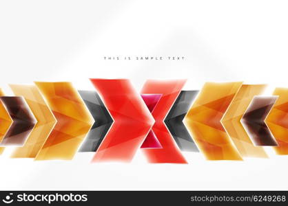 Glossy arrow wallpaper. Color geometric shapes - glass realistic style. Vector web brochure, internet flyer with copyspace