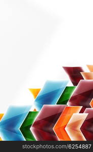 Glossy arrow wallpaper. Color geometric shapes - glass realistic style. Vector web brochure, internet flyer with copyspace