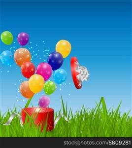 Glossy Balloons on Drass Field Vector Illustration