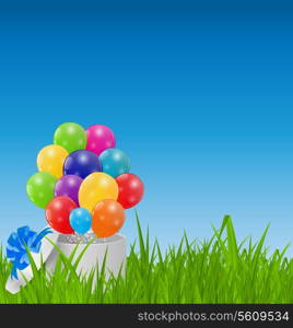 Glossy Balloons on Drass Field Vector Illustration