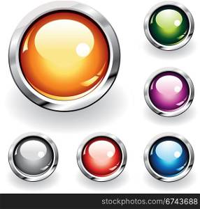 Glossy buttons. Collection of six glossy buttons in various colors