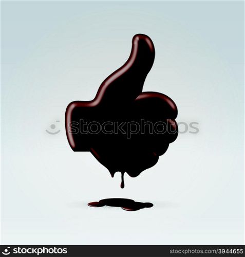 Glossy chocolate thumb up hand silhouette melting and dripping