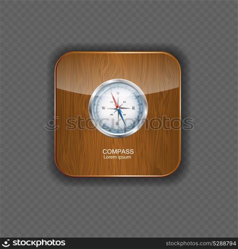 Glossy Compass. Vector Illustration wood application icons
