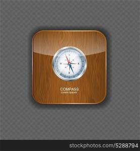 Glossy Compass. Vector Illustration wood application icons