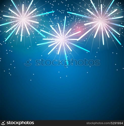 Glossy Fireworks on Blue Background Vector Illustration. EPS10. Glossy Fireworks Background Vector Illustration